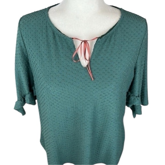 Anthropologie W5 Green Short Sleeve Blouse Size Large - Picture 3 of 9